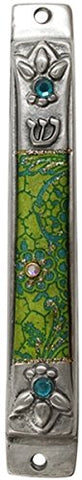Ultimate Judaica Mezuzah Case Pewter 10cm Green