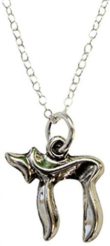 Silver Chai Necklace - Chain 18 inch  Pendant 1/2 inch W X 3/4 inch H -