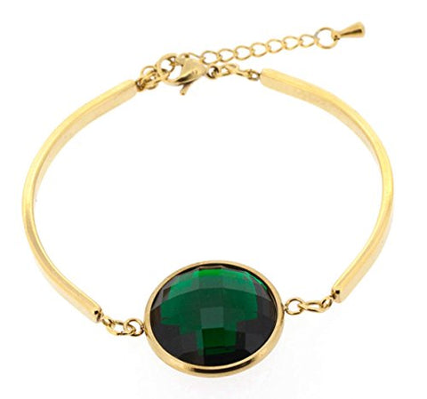 Ben and Jonah Stainless Steel Gold Plated Fancy Lady's Bracelet with Green Cutting Stone