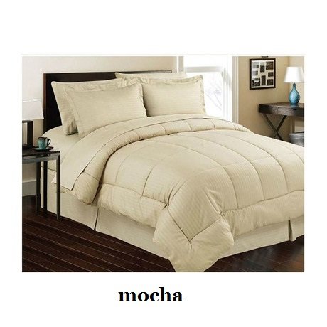 Ben&Jonah Designer Plush Queen 8 Piece Set: Embossed Dobby Stripe Microfiber Bed In A Bag -Mocha
