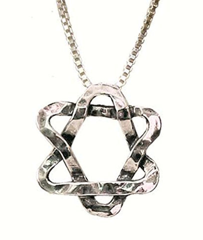 Silver Star Of David Squiggle Necklace - Chain 16 inch  Pendant 1/2 inch  X 1/2 inch 