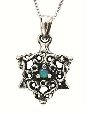 Silver Star of David Necklace With Opal - Chain 16 inch  Pendant 1/2 inch  X 1/2 inch 