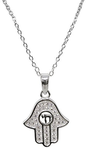 Silver Hamsa Necklace With Stones - Chain 18 inch  Pendant 1/2 inch H X 1/2 inch  W