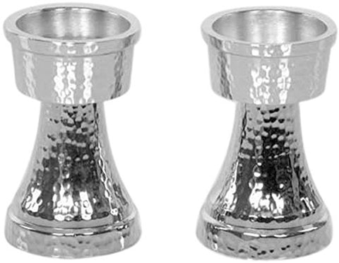 Ultimate Judaica Candle Sticks Tea Light Hammered Nickel W/Velvet Box 3.5 inch H