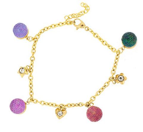 Ben and Jonah Stainless Steel Gold Plated Bracelet with Colorful Balls and Charms with Extension