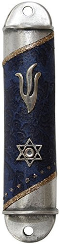 Ultimate Judaica Mezuzah Case Pewter 8cm Blue