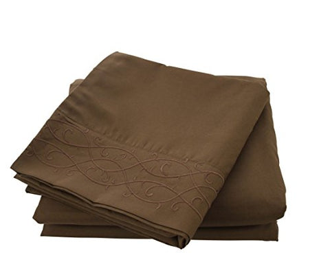 ComfortLiving Embroidered 4-Piece Sheet Set Queen - Chocolate