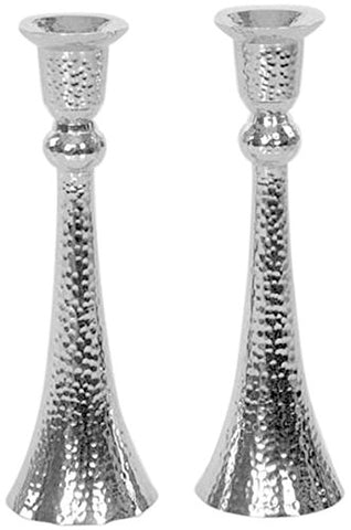 Ultimate Judaica Candle Sticks Hammered Nickel W/Velvet Box 10 inch H