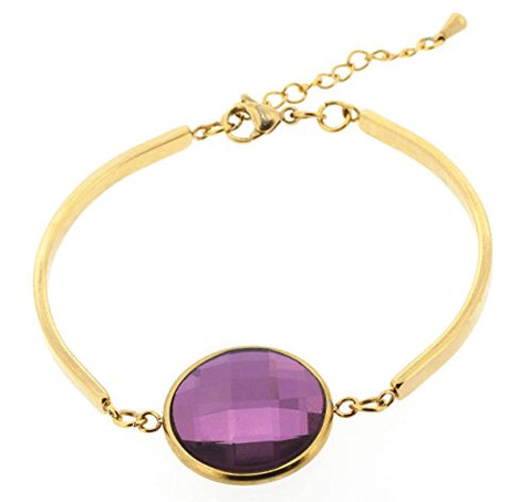 Ben and Jonah Stainless Steel Gold Plated Fancy Lady's Bracelet with Purple Cutting Stone