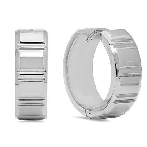 Ben and Jonah Stainless Steel Ridged Huggie Earrings