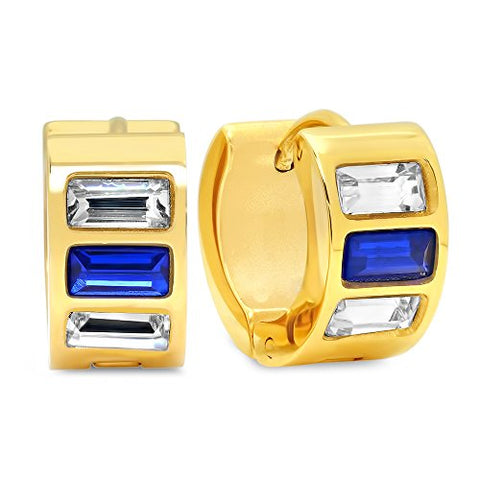 Ben and Jonah Ladies Stainlesss Steel Simulated Blue Diamond Inlay Huggie