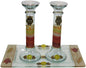 Ultimate Judaica Candle Stick With Tray Large Applique - Colorful - Tray 10 inch  W X 5 inch  L - Candlesticks - 7.5 inch  H