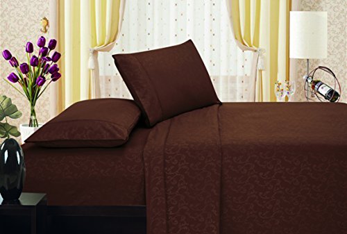 Ben&Jonah Designer Plush King Flower Embossed Sheet Set -Chocolate