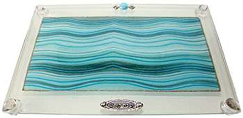 Ultimate Judaica Challah Tray On Legs Applique - Ocean Blue - 15  inch  W X 10  inch  L