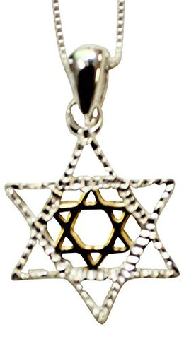 Silver Star of David Necklace With Gold Plating - Chain 18 inch  Pendant 3/4 inch  H Â 5/8 inch  W