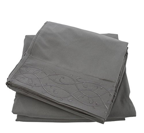 ComfortLiving Embroidered 4-Piece Sheet Set Queen - Grey