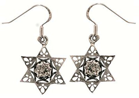 Silver Star Of David Earrings With Zircon - Star 6/8 inch  X 6/8 inch 