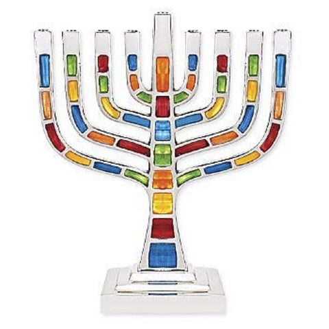 Ben&Jonah Multi Jeweled Mosaic Aluminum Menorah-Knesset Style- 8" 1/8 L x 10" 3/4 H…