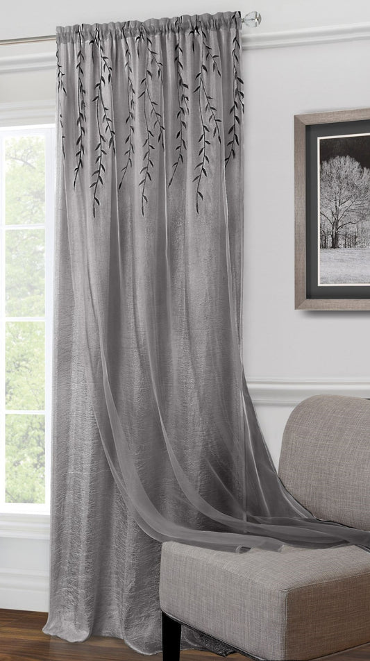 Traditional Elegance Flora Rod Pocket Window Curtain Panel - 42x63 - Grey