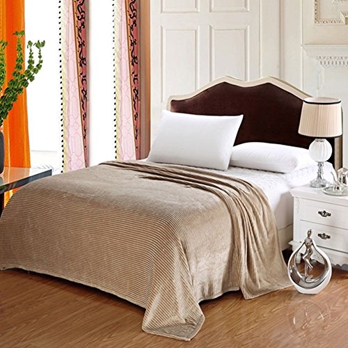 Ben&Jonah Designer Plush Queen Pinestripe Warm Blanket -Beige