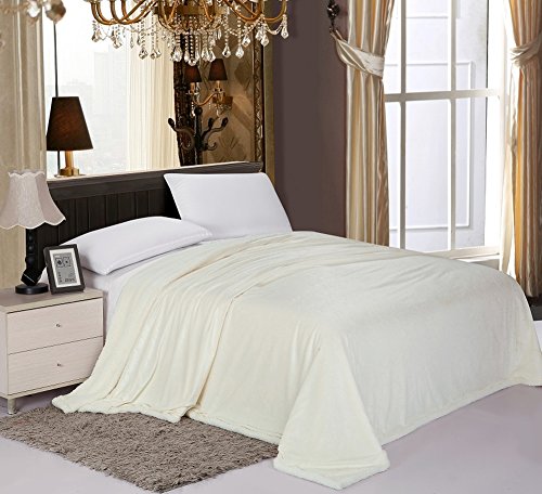 Simple Elegance Luxurious Reversible Sherpa Lining Carved Velboa Blanket - Queen (Vanilla)