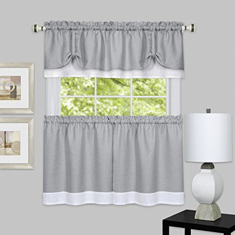 Ben&Jonah Collection Darcy Window Curtain Tier and Valance Set 58x24/58x14 - Grey/White