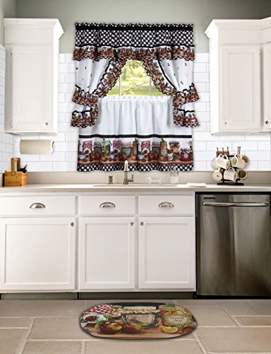 Ben&Jonah Collection Mason Jars Window Curtain Set - 57x24 Tier Pair/57x36 Tailored Topper with attached valance and tiebacks. - Black/White