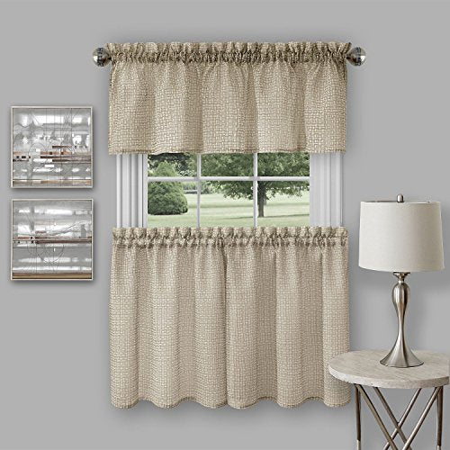 Ben&Jonah Collection Richmond Window Kitchen Curtain Tier Pair and Valance Set - 58 x 24/58x14 - Tan