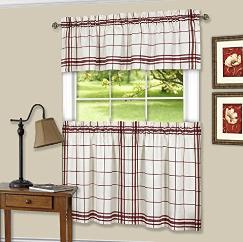 Ben&Jonah Collection Bainbridge Window Curtain Tier Pair and Valance Set - 57 x 36/57x14 - Burgundy