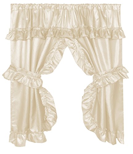 Royal Bath Double Swag Diamond Piqued PEVA non-Toxic Shower Curtain (70 inch  x 72 inch ) with Matching Window Curtain (70 inch  x 45 inch ) - Light Blue - Ivory