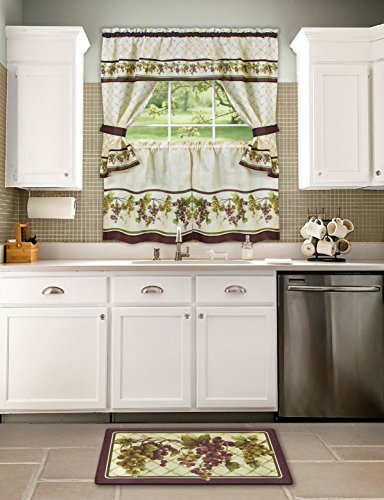 Ben&Jonah Collection Tuscany Cottage Window Curtain Set - 57x36 Tier Pair/57x36 Tailored Topper with attached valance and tiebacks. - Multi