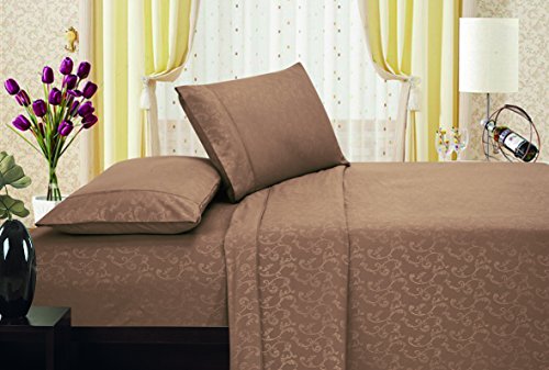 Ben&Jonah Designer Plush Full Flower Embossed Sheet Set -Latte/Mocha