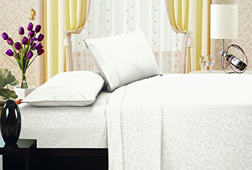 Ben&Jonah Designer Plush King Flower Embossed Sheet Set -White