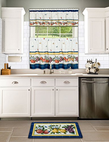 Ben&Jonah Collection Fruity Tiles Tier and Valance Window Curtain Set - 58x24 - Multi