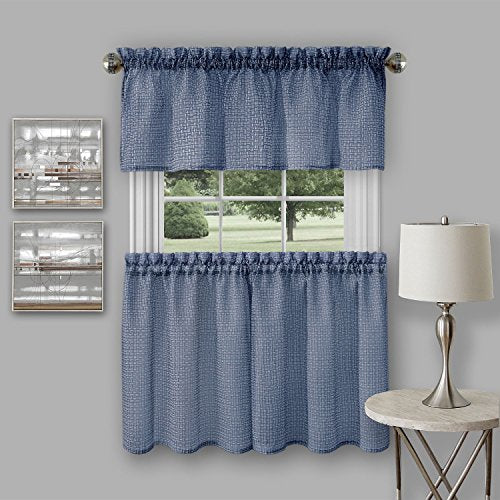 Ben&Jonah Collection Richmond Window Kitchen Curtain Tier Pair and Valance Set - 58 x 24/58x14 - Navy