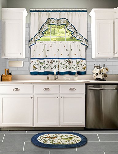 Ben&Jonah Collection Love Birds - Printed Tier and Swag Window Curtain Set - 57x24 - Blue