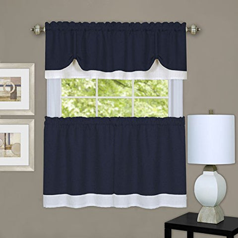 Ben&Jonah Collection Darcy Window Curtain Tier and Valance Set 58x24/58x14 - Navy/White