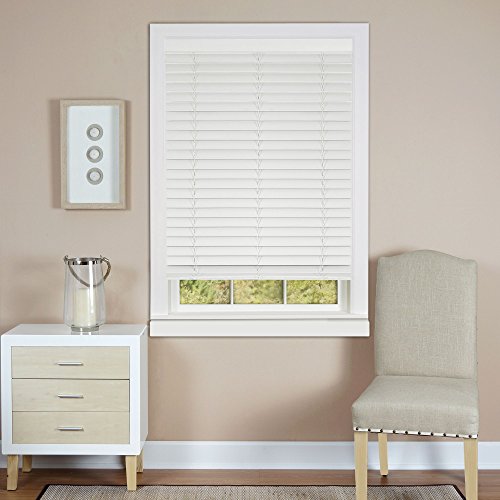 Plantation Collection Set of 2 Cordless Madera Falsa 2-Inch Faux Wood Blinds - White - 31 inch  x 64 inch  (Actual Measurement 30.5 inch  x 64 inch )