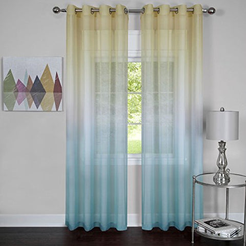 Luck of the Irish Leprechaun Rainbow Ombre Set of 2 Sheer Panels in Blue (50 inch  x 84 inch )