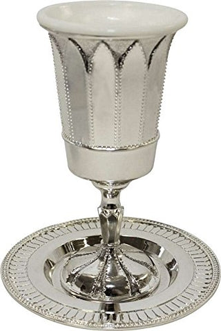 Nickel Plated Kiddush Cup With Plate With Stand 6 1/4 inch  H