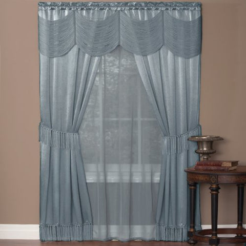 Ben&Jonah Collection Halley 6 Piece Window Curtain Set - 56x63 - Ice Blue