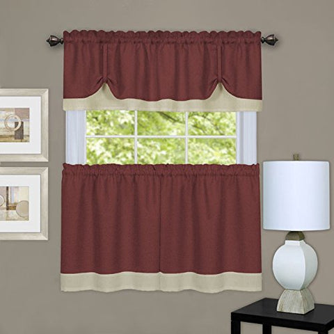 Ben&Jonah Collection Darcy Window Curtain Tier and Valance Set 58x36/58x14 - Marsala/Tan