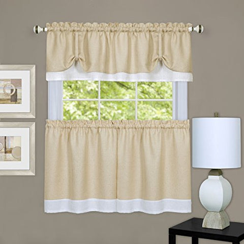 Ben&Jonah Collection Darcy Window Curtain Tier and Valance Set 58x36/58x14 - Tan/White