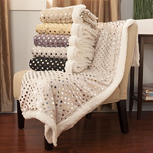 Ben&Jonah Designer Plush 50 inch  x 60 inch  Soft-Silver-Polka-Dot-Throw-Blanket - Purple