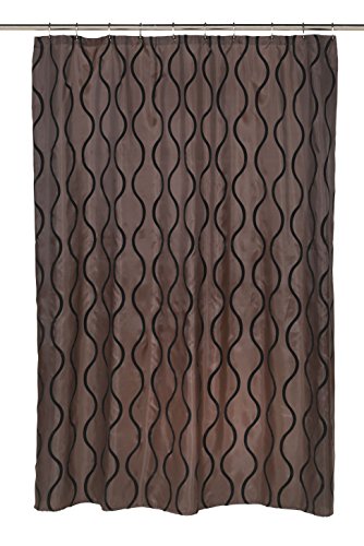 BenandJonah Collection Fabric Shower Curtain 70 x 72 inch  Curvy Lines Geneva Black/Brown