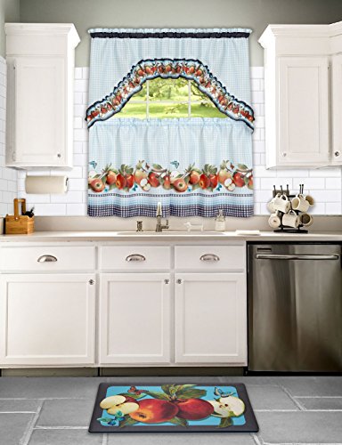 Ben&Jonah Collection Golden Delicious - Printed Tier & Swag Window Curtain Set - 57x36 - Ice Blue