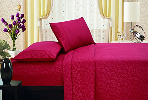 Ben&Jonah Designer Plush Twin Flower Embossed Sheet Set -Burgundy