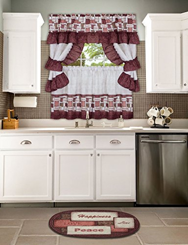 Ben&Jonah Collection Inspiration Cottage Window Curtain Set 57x36 Tier Pair/57x36 Ruffled Topper