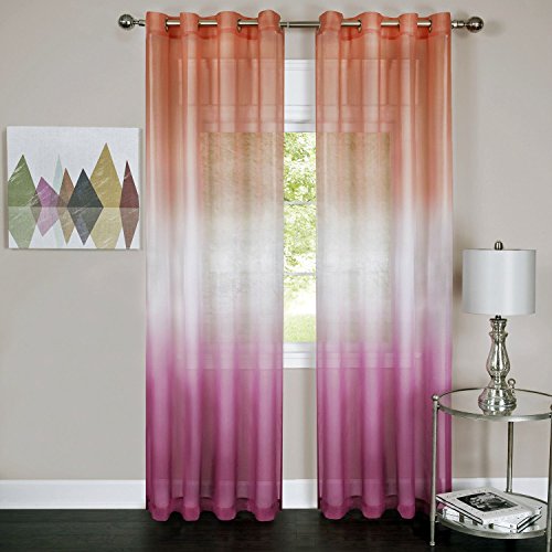 Luck of the Irish Leprechaun Rainbow Ombre Set of 2 Sheer Panels in Pink (50 inch  x 63 inch )