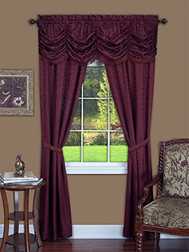 Ben&Jonah Collection Panache 5 Piece Window Curtain Set - 55x63 - Burgundy